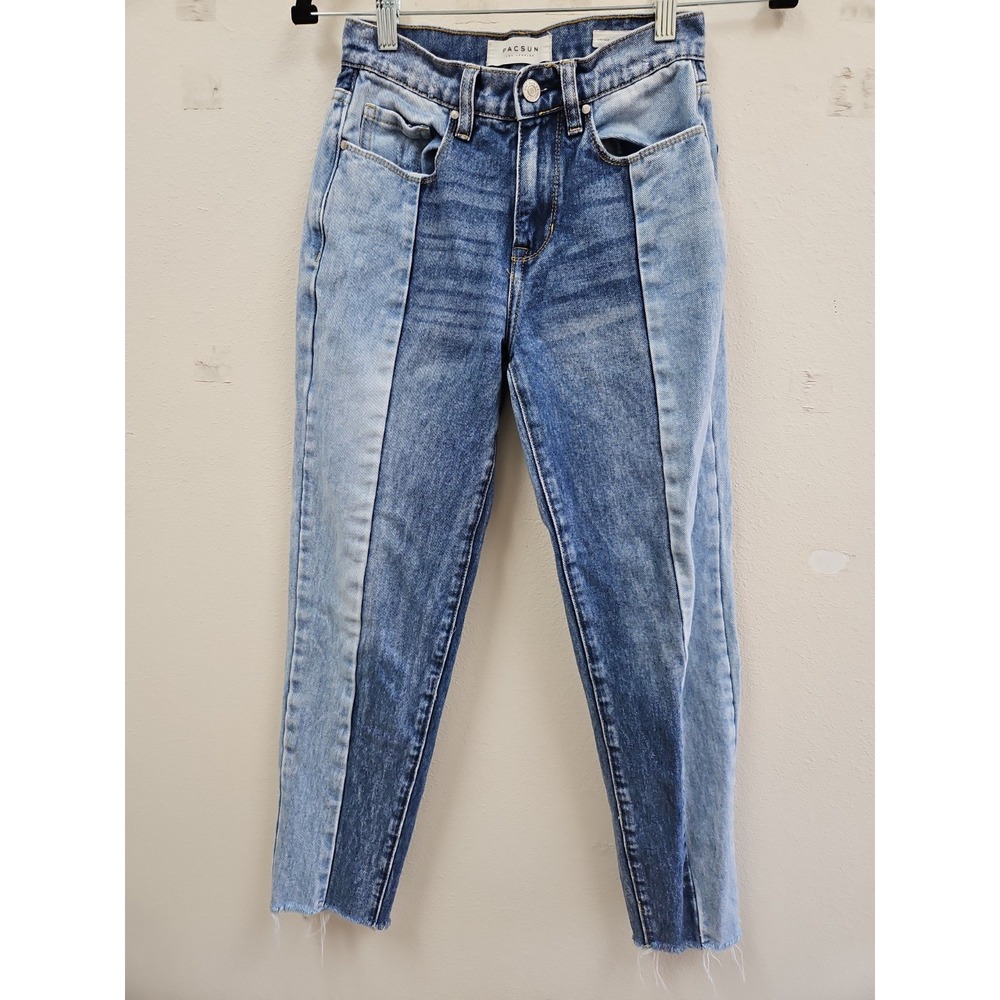 PacSun High Rise Ankle Jegging Two Tone Blue Denim 25 Inseam Waist 23 Raw Hem